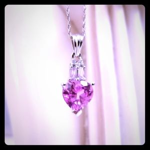 NWOT Pink Ice Heart Pendant w 10K White Gold Chain